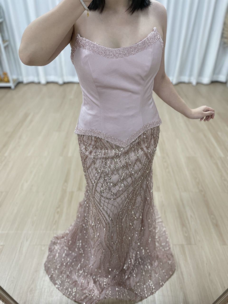 Luxury Pink Beaded Mermaid Evening Gown with Corset Bodice MY30169