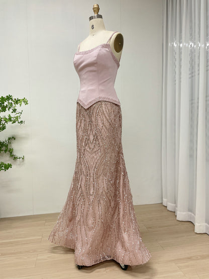 Luxury Pink Beaded Mermaid Evening Gown with Corset Bodice MY30169