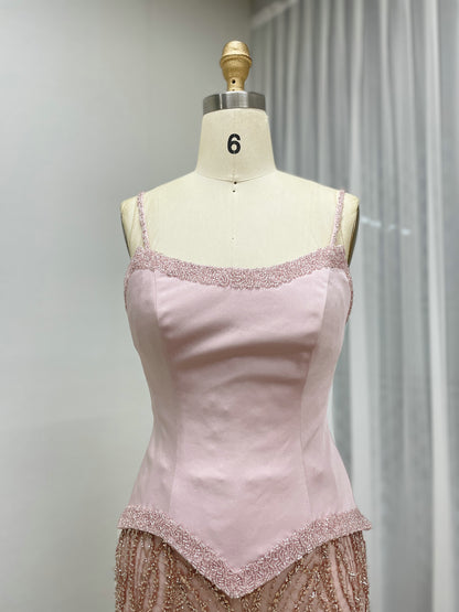 Luxury Pink Beaded Mermaid Evening Gown with Corset Bodice MY30169