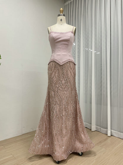 Luxury Pink Beaded Mermaid Evening Gown with Corset Bodice MY30169