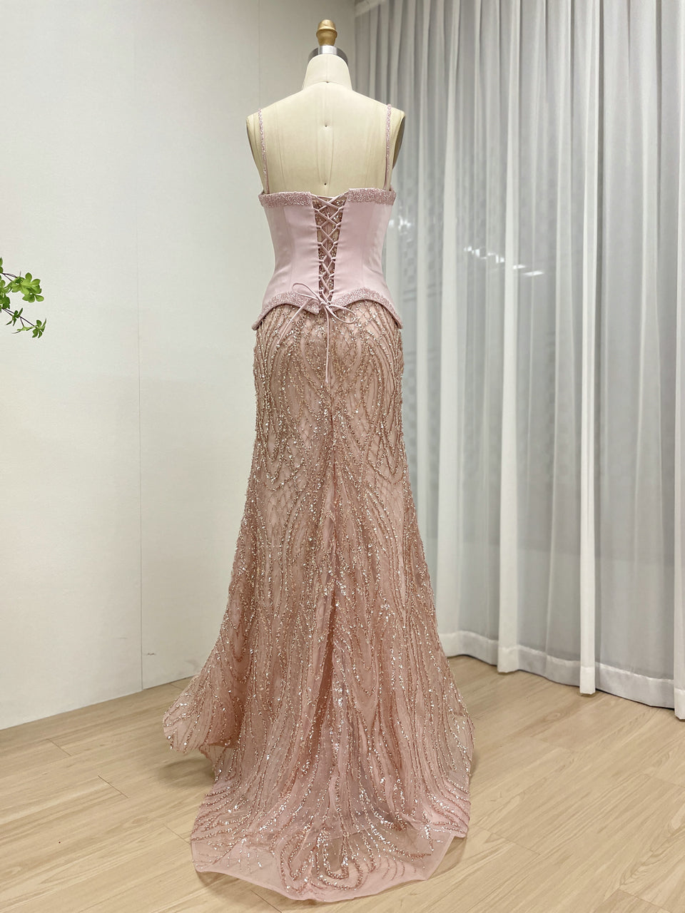Luxury Pink Beaded Mermaid Evening Gown with Corset Bodice MY30169
