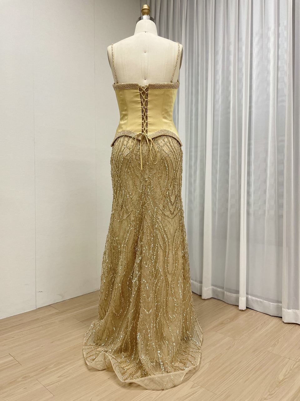 Luxury Pink Beaded Mermaid Evening Gown with Corset Bodice MY30169