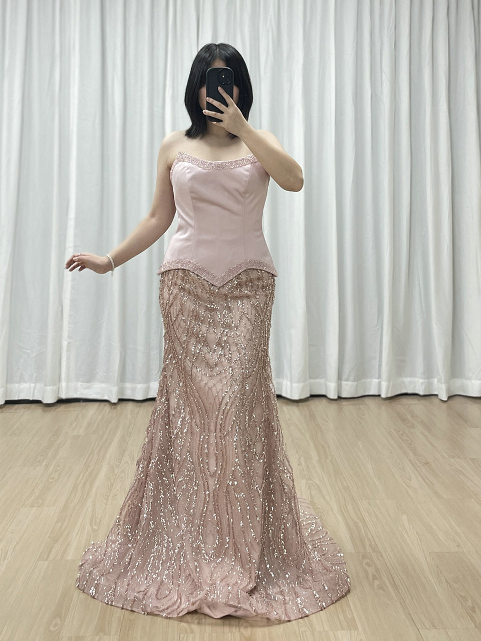 Luxury Pink Beaded Mermaid Evening Gown with Corset Bodice MY30169