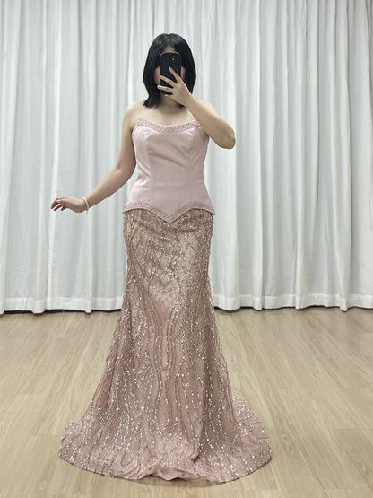 Luxury Pink Beaded Mermaid Evening Gown with Corset Bodice MY30169