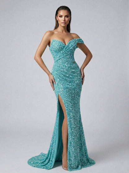 Sparkly Green Sequin Prom Dress Sweetheart Neckline MY30172