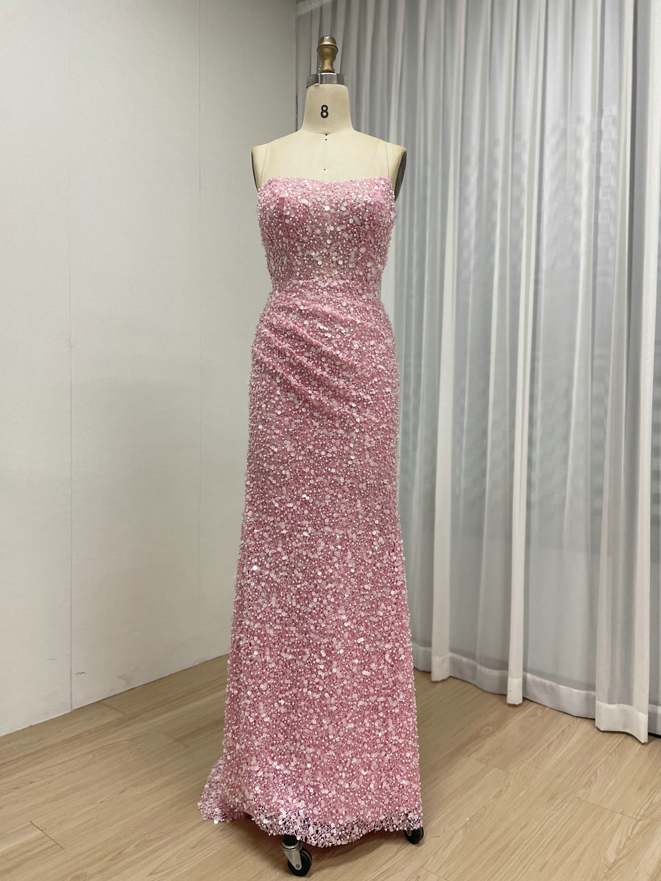 Chic Pink Sparkly Beaed Mermaid Prom Dress Strapless Evening Gown MY30177