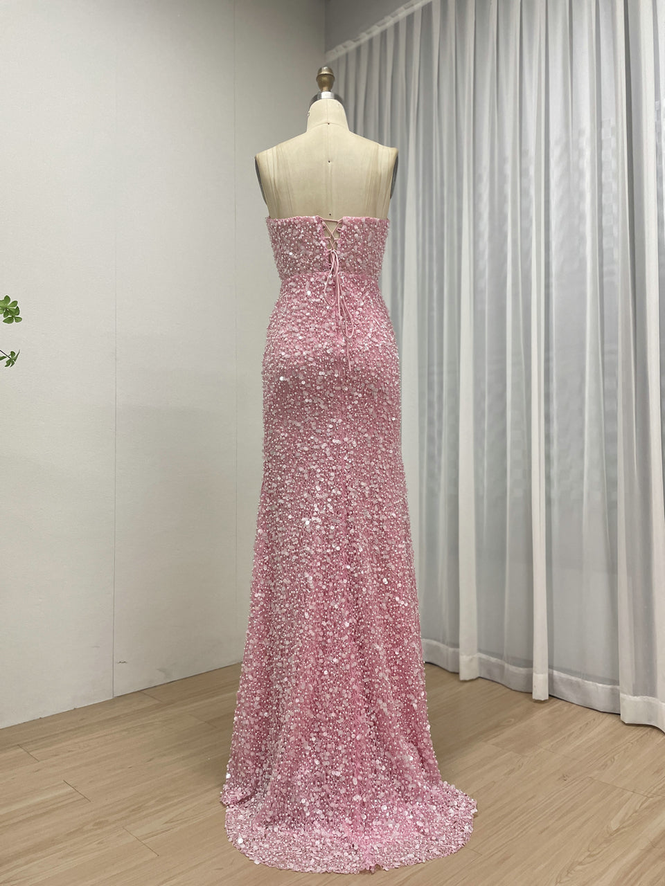 Chic Pink Sparkly Beaed Mermaid Prom Dress Strapless Evening Gown MY30177