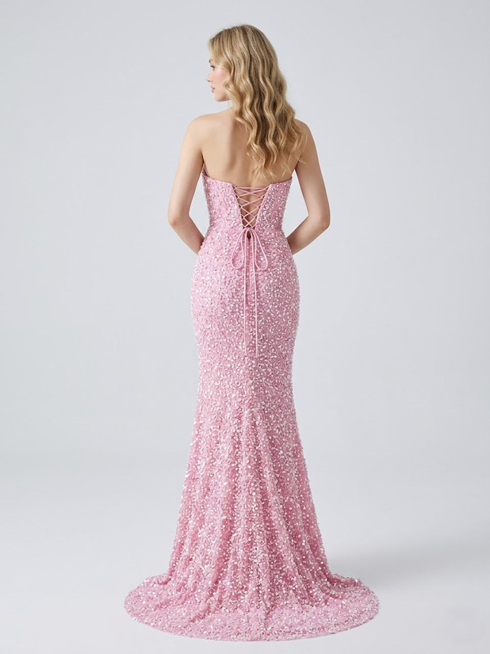 Chic Pink Sparkly Beaed Mermaid Prom Dress Strapless Evening Gown MY30177