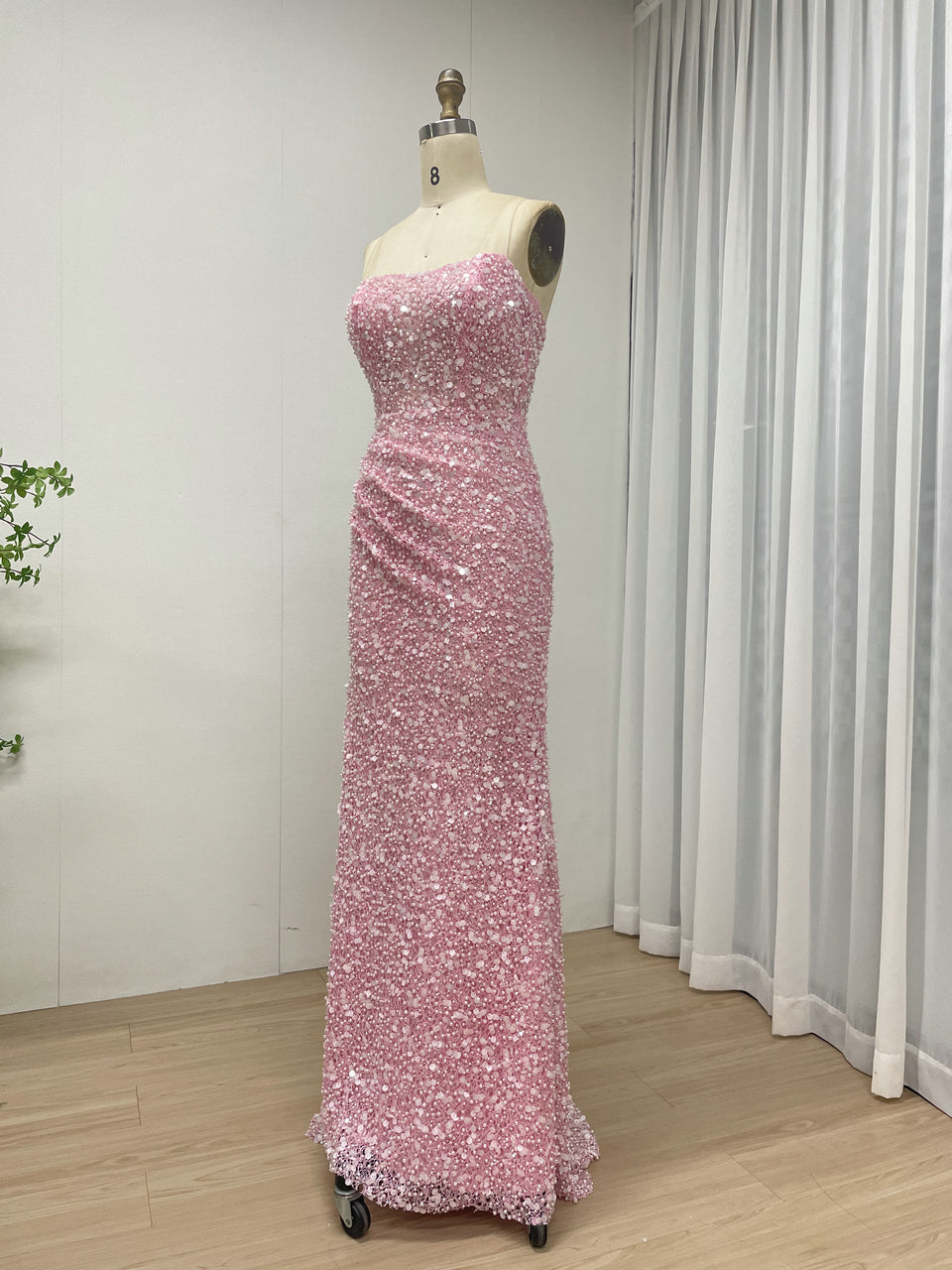 Chic Pink Sparkly Beaed Mermaid Prom Dress Strapless Evening Gown MY30177