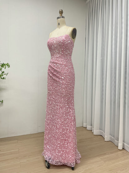 Chic Pink Sparkly Beaed Mermaid Prom Dress Strapless Evening Gown MY30177