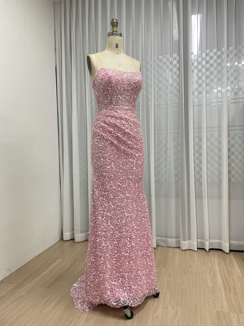 Chic Pink Sparkly Beaed Mermaid Prom Dress Strapless Evening Gown MY30177