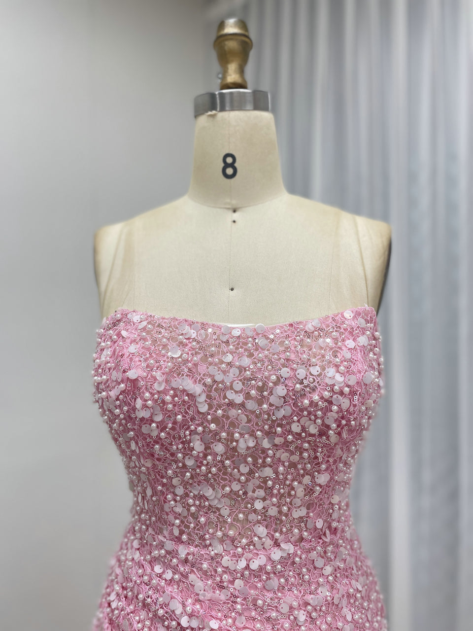 Chic Pink Sparkly Beaed Mermaid Prom Dress Strapless Evening Gown MY30177