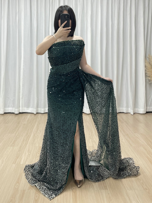 Glamorous Ombre Sequin Gala Dress Strapless Slit Perfect for Special Event MY30184