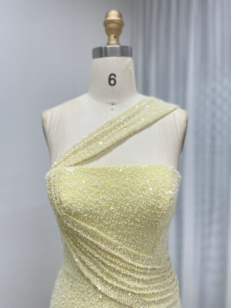 Yellow One-Shoulder Sequin Mermaid Evening Gown with High Slit MY30187