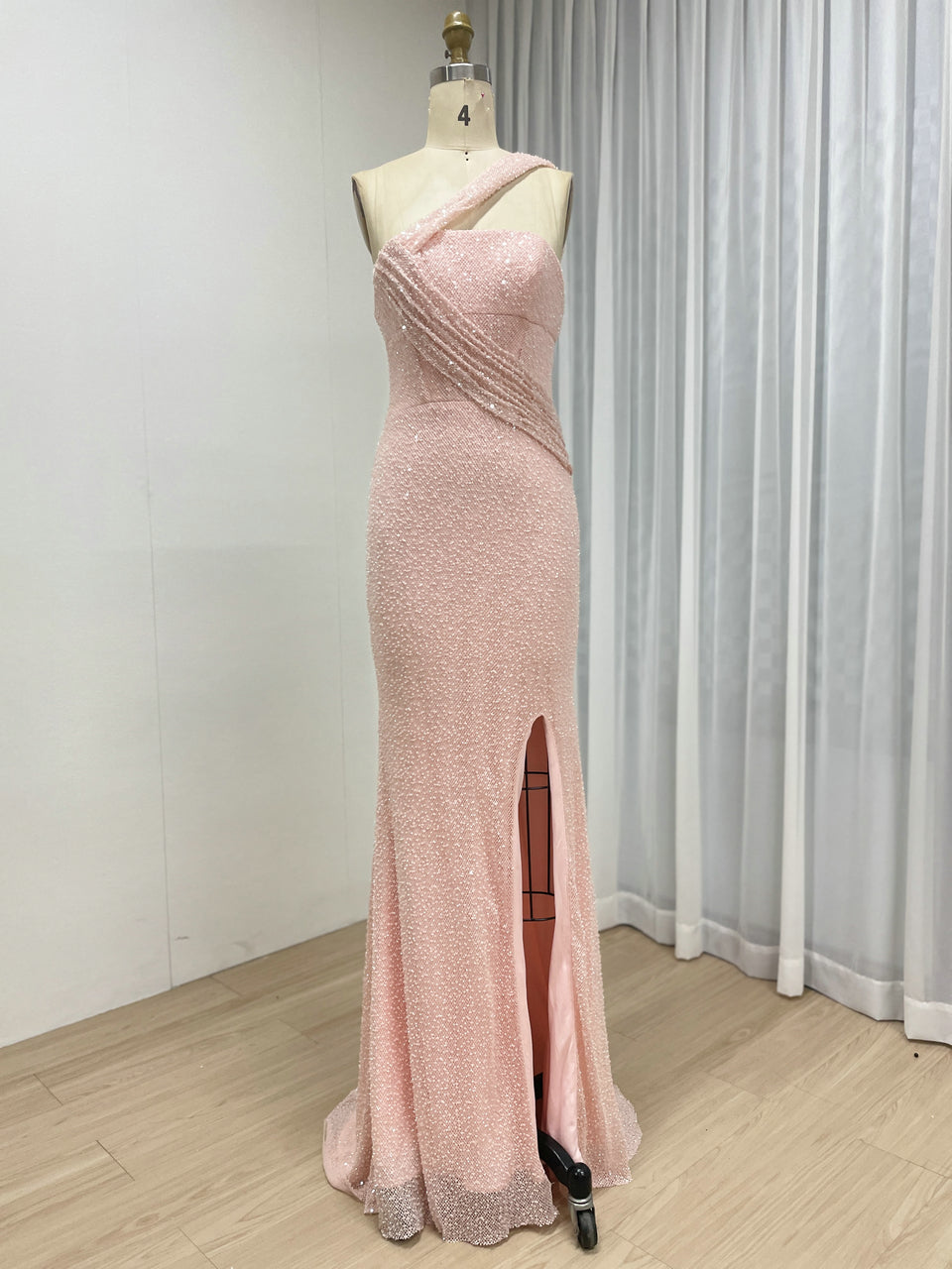 Yellow One-Shoulder Sequin Mermaid Evening Gown with High Slit MY30187
