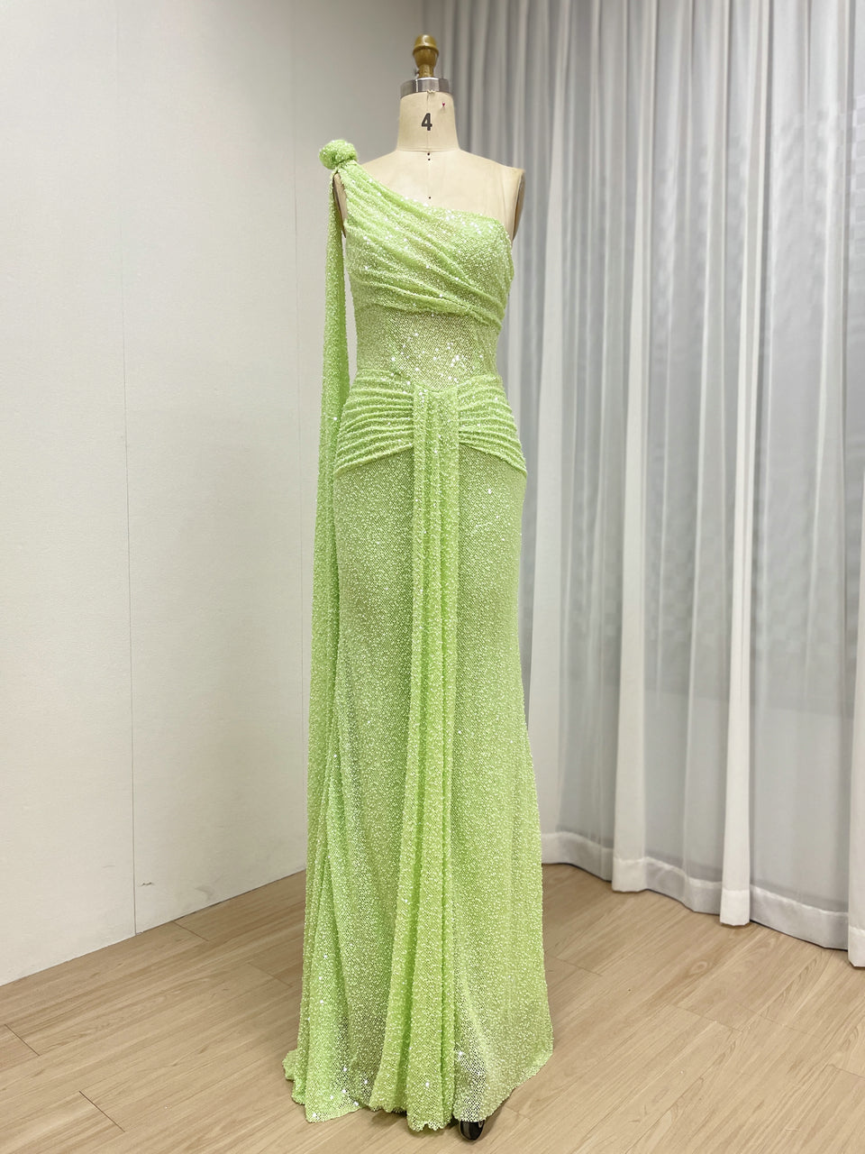 One-Shoulder Pink Sequin Mermaid Evening Gown - Shimmering Formal Dress MY30210