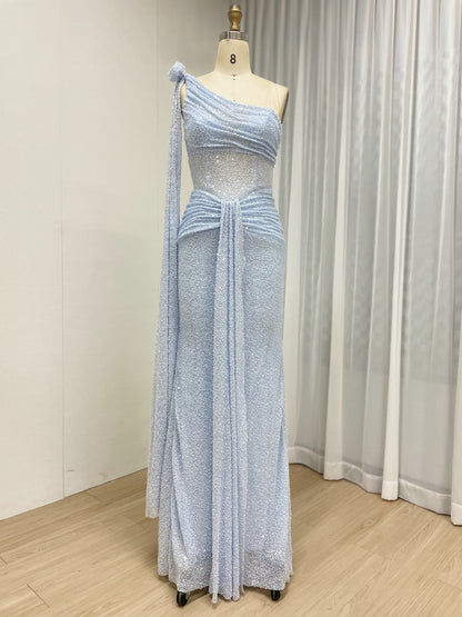 One-Shoulder Pink Sequin Mermaid Evening Gown - Shimmering Formal Dress MY30210