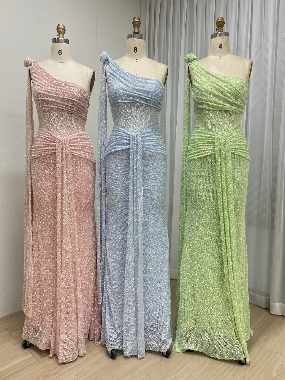 One-Shoulder Pink Sequin Mermaid Evening Gown - Shimmering Formal Dress MY30210