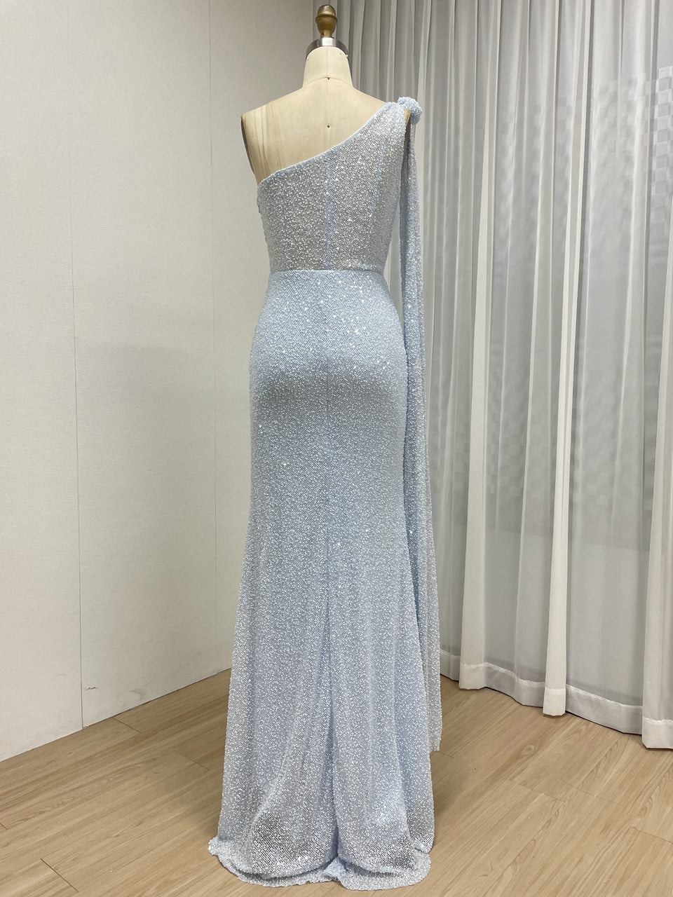 One-Shoulder Pink Sequin Mermaid Evening Gown - Shimmering Formal Dress MY30210