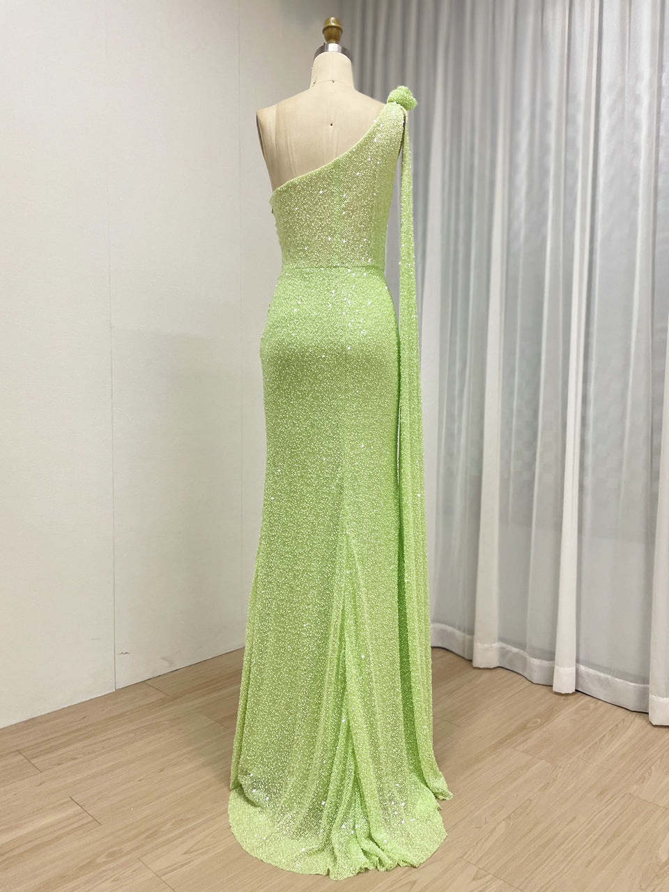 One-Shoulder Pink Sequin Mermaid Evening Gown - Shimmering Formal Dress MY30210