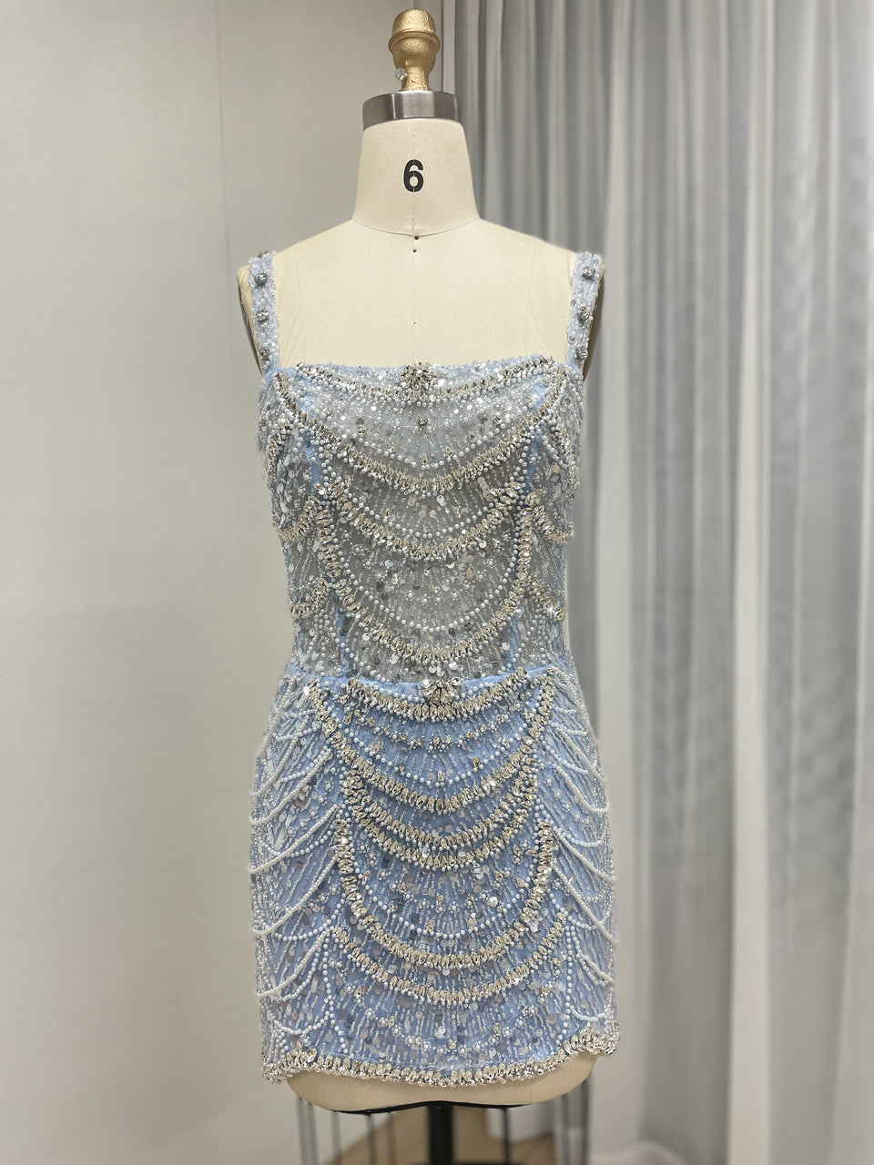 Champagne Pearl & Crystal Beaded Mini Dress Luxury Bridal After-Party Dress MY30217