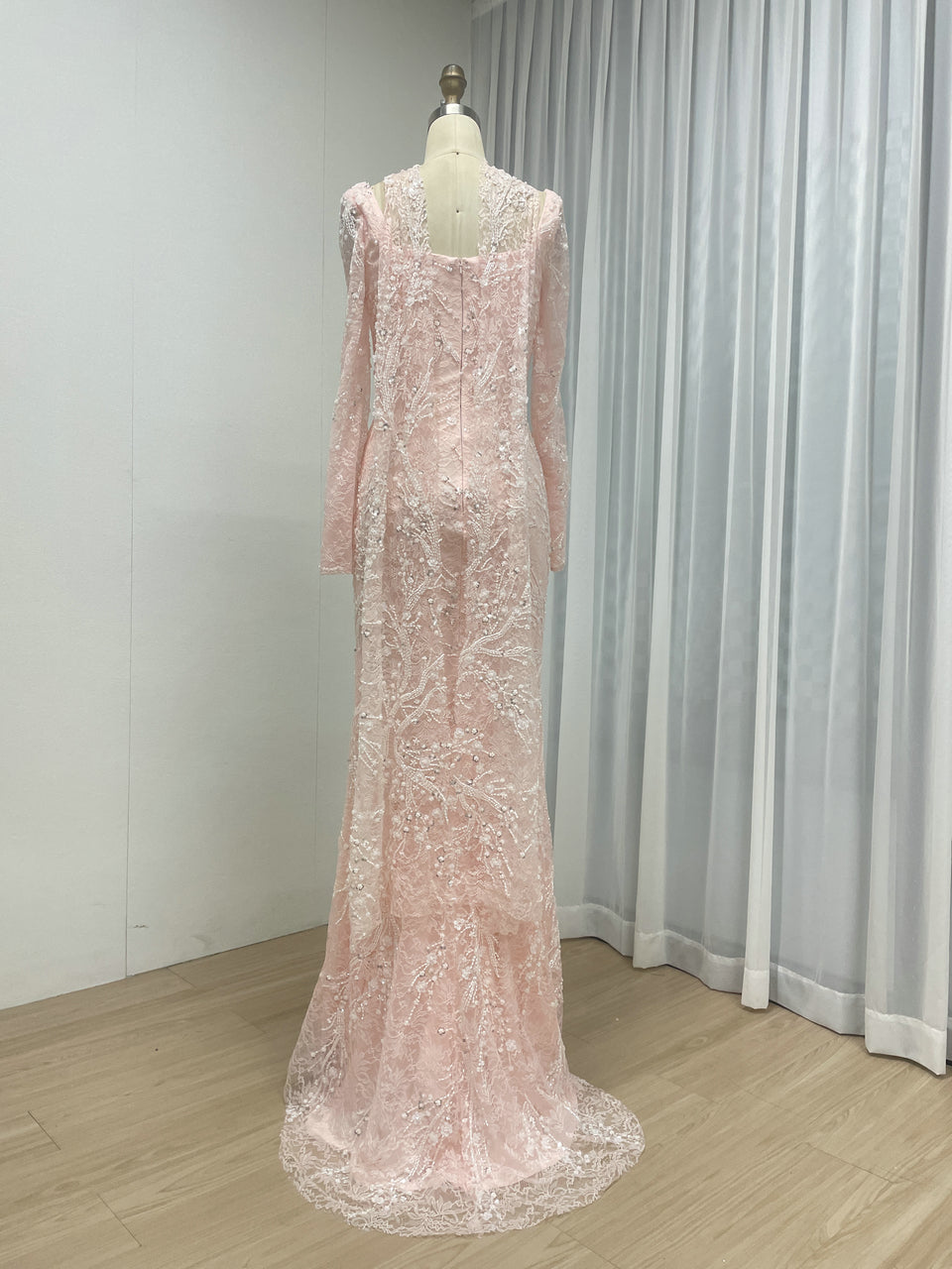 Elegant Green Square Neck Sequin Vine Formal Gown with Long Sleeves MY30229