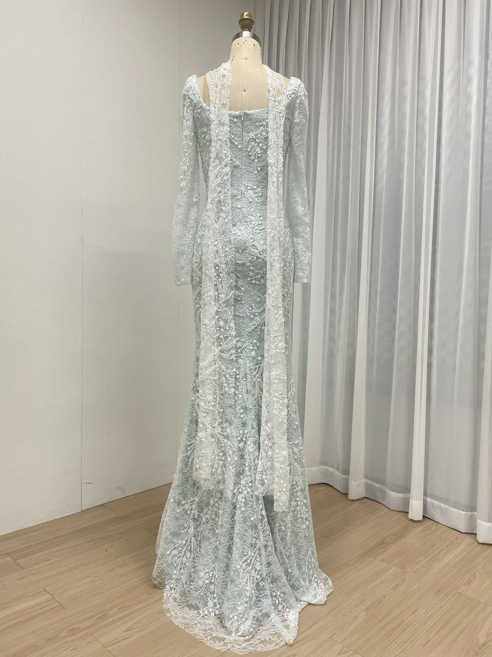 Elegant Green Square Neck Sequin Vine Formal Gown with Long Sleeves MY30229