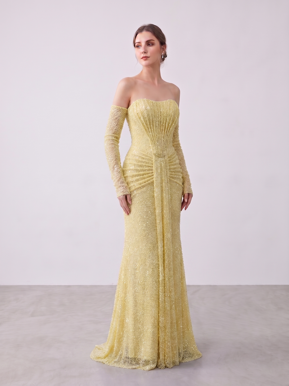 Elegant Long Sleeve Off Shoulder Evening Gown with Corset Bodice MY30230-2