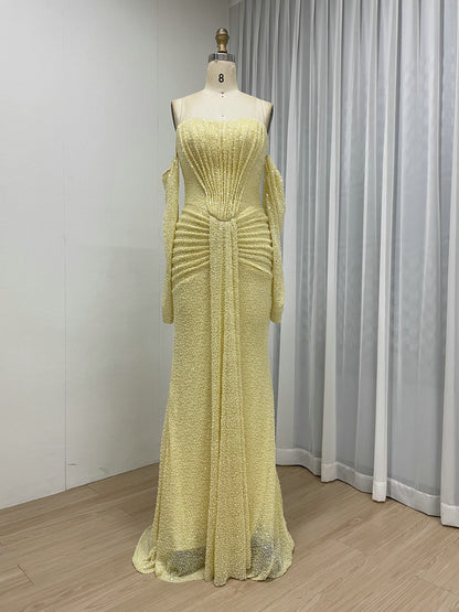 Elegant Long Sleeve Off Shoulder Evening Gown with Corset Bodice MY30230-2