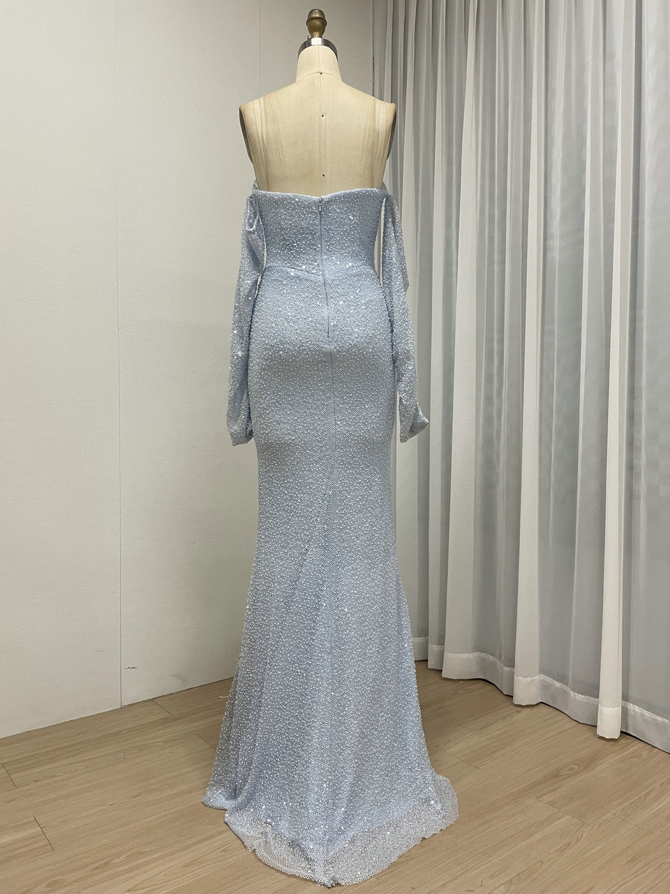 Elegant Long Sleeve Off Shoulder Evening Gown with Corset Bodice MY30230-2