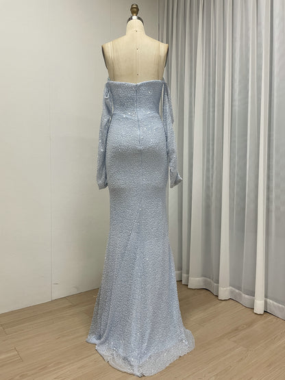 Elegant Long Sleeve Off Shoulder Evening Gown with Corset Bodice MY30230-2