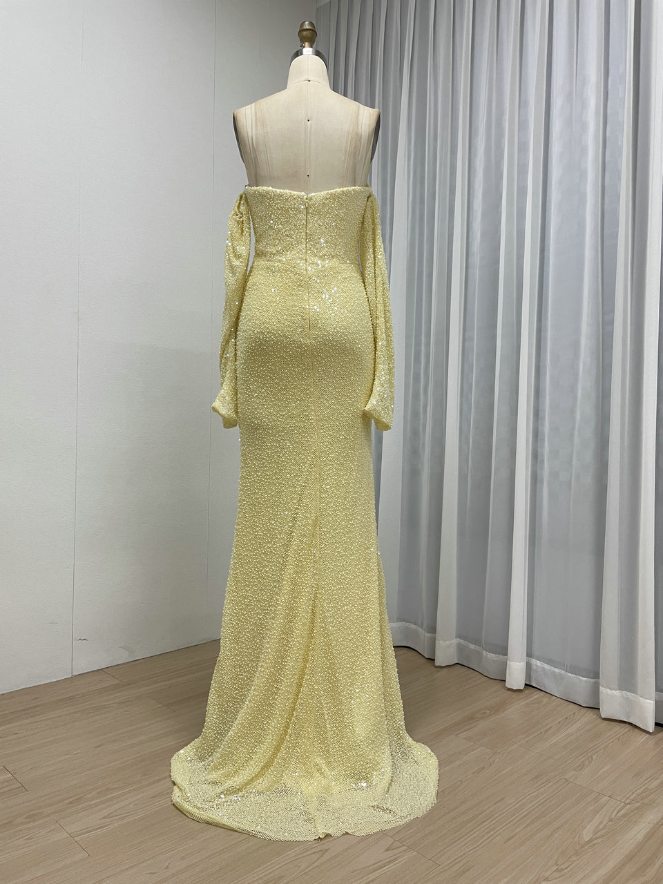 Elegant Long Sleeve Off Shoulder Evening Gown with Corset Bodice MY30230-2