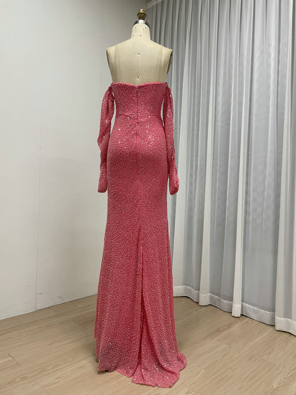 Elegant Long Sleeve Off Shoulder Evening Gown with Corset Bodice MY30230-2