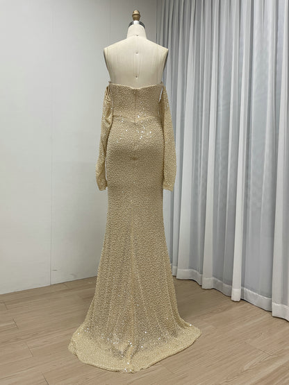 Elegant Long Sleeve Off Shoulder Evening Gown with Corset Bodice MY30230-2