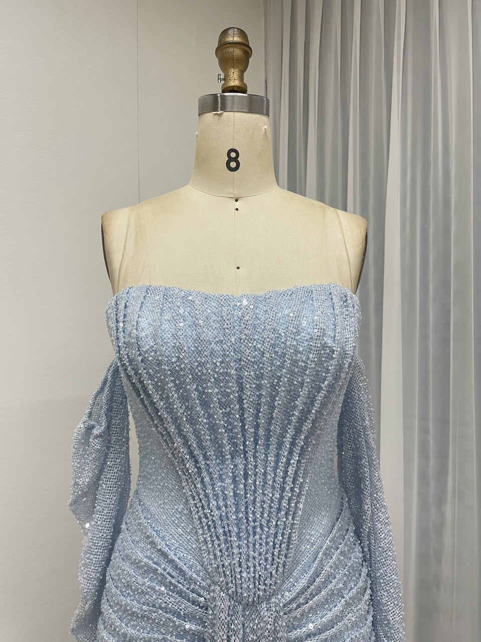 Elegant Long Sleeve Off Shoulder Evening Gown with Corset Bodice MY30230-2