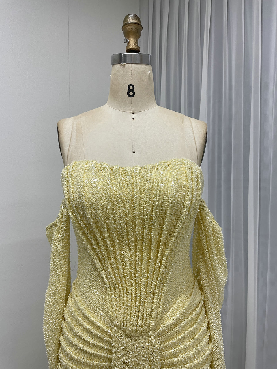 Elegant Long Sleeve Off Shoulder Evening Gown with Corset Bodice MY30230-2