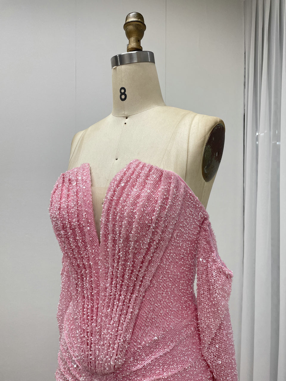 Sparkly Pink Off-the-Shoulder Sequin Prom Dress with Long Sleeves MY30230