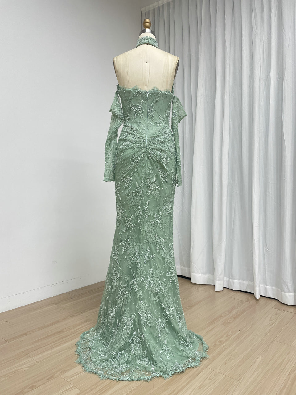 Black Sweetheart Lace Mermaid Long Evening Dress with Matching Choker and Sleeves MY30242-2