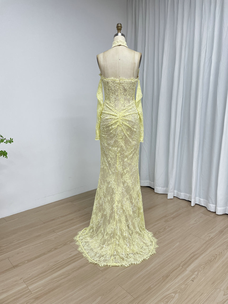 Black Sweetheart Lace Mermaid Long Evening Dress with Matching Choker and Sleeves MY30242-2