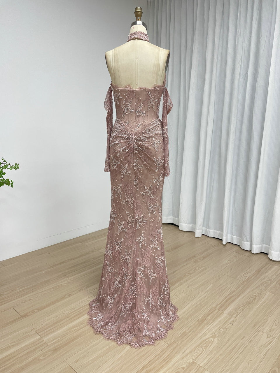 Black Sweetheart Lace Mermaid Long Evening Dress with Matching Choker and Sleeves MY30242-2