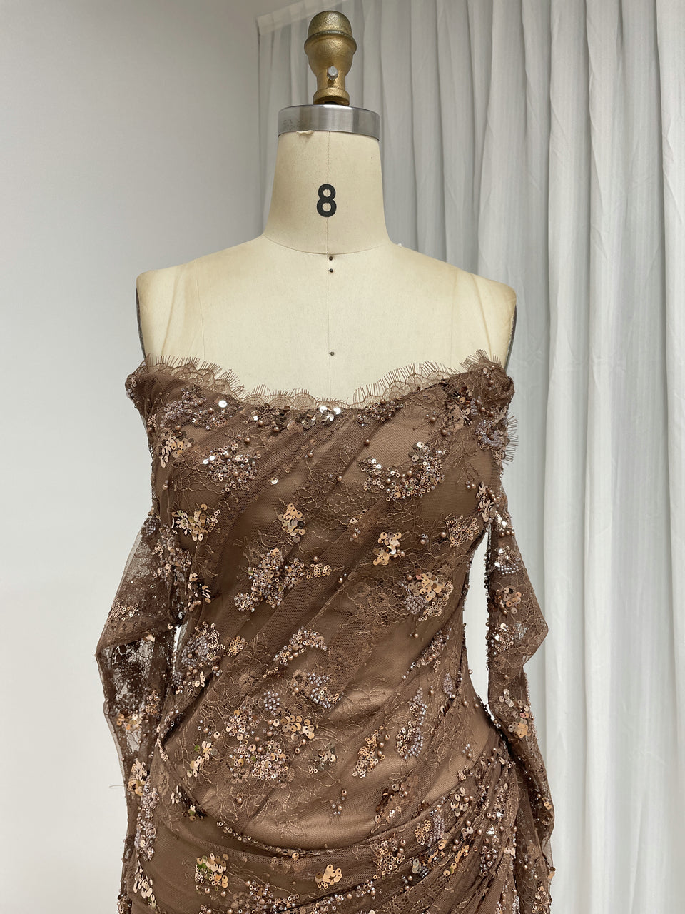 Long Sleeve Burgundy Off-the-Shoulder Beading Lace Mermaid Evening Dress with Slit MY30244-2