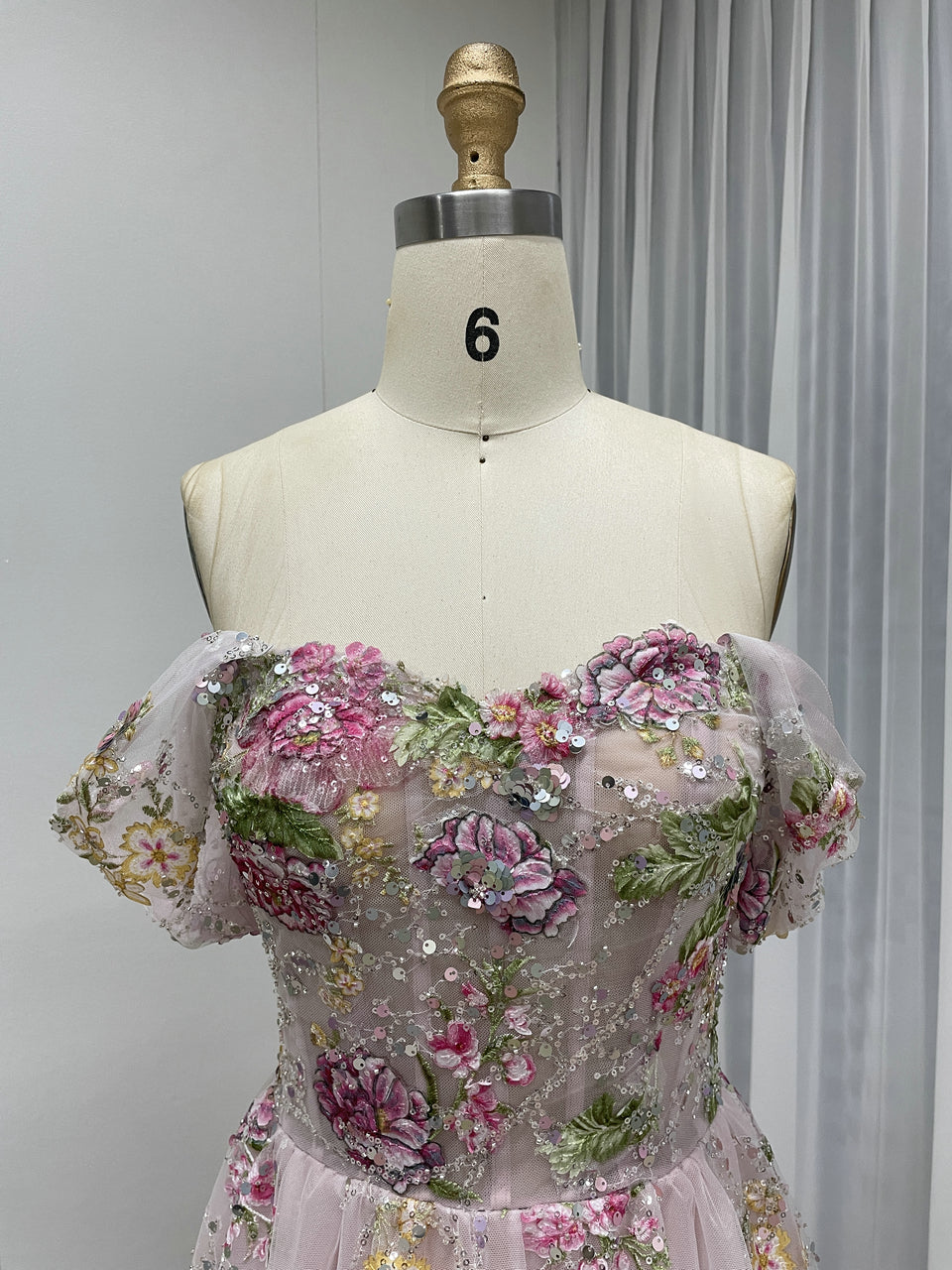 Elegant Off Shoulder Pink Floral Lace Evening Dress with 3D Embroidery and A-Line Skirt MY30259