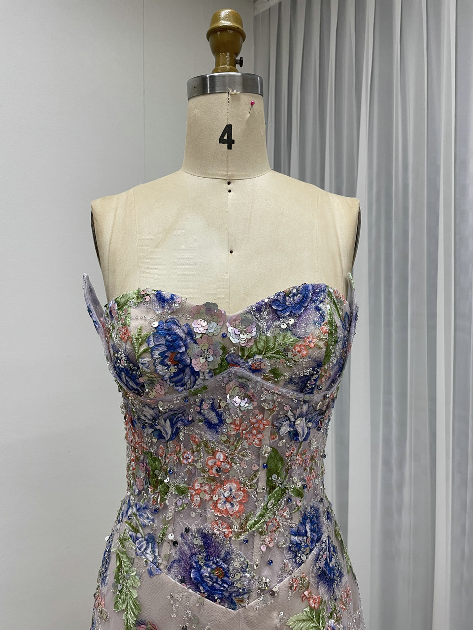 Blush Pink Floral Embroidered Evening Gown Sweetheart Corset Prom Dress with Scarf MY30260