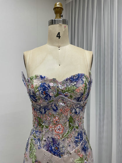 Blush Pink Floral Embroidered Evening Gown Sweetheart Corset Prom Dress with Scarf MY30260