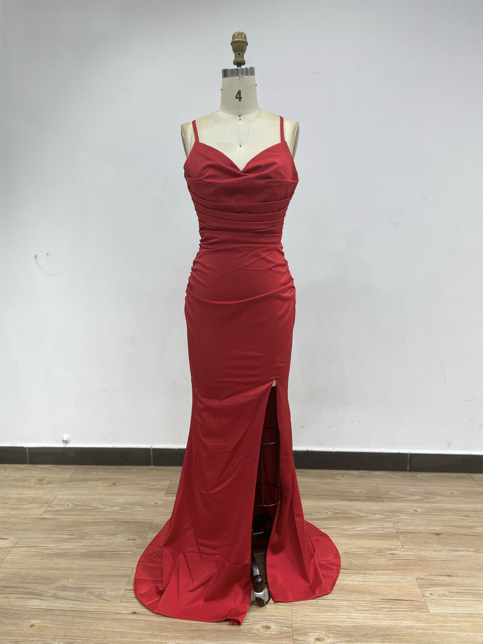 Sexy Open Back Ruffle Bodycon High Slit Bridesmaid Dress USAN019