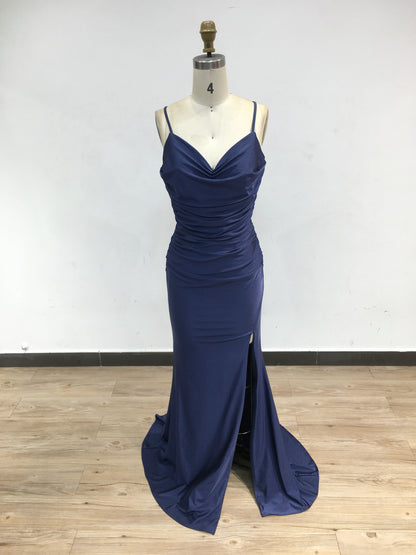 Sexy Open Back Ruffle Bodycon High Slit Bridesmaid Dress USAN019