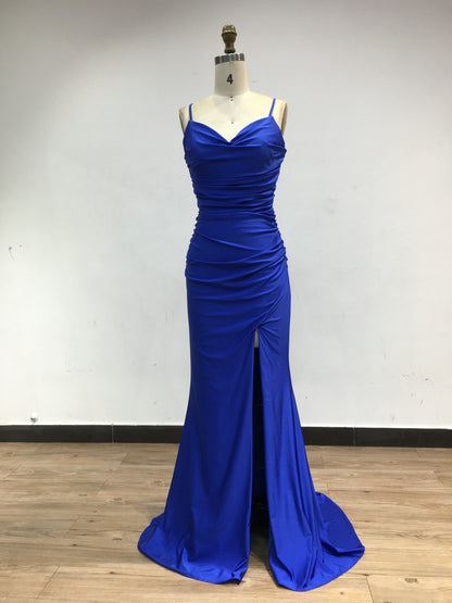 Sexy Open Back Ruffle Bodycon High Slit Bridesmaid Dress USAN019