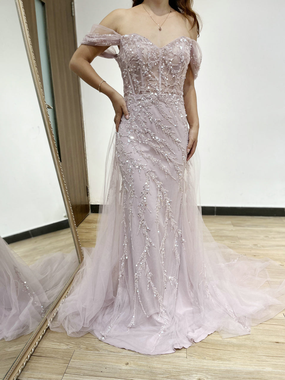 Elegant Couture Beading Off Shoulder Evening Gown Romantic Tulle Prom Dress YD22201B