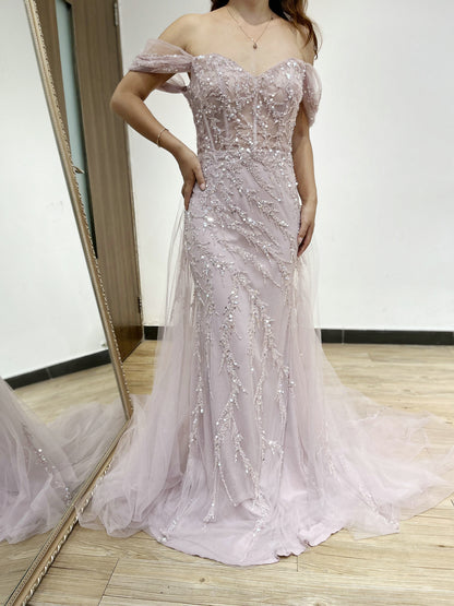 Elegant Couture Beading Off Shoulder Evening Gown Romantic Tulle Prom Dress YD22201B