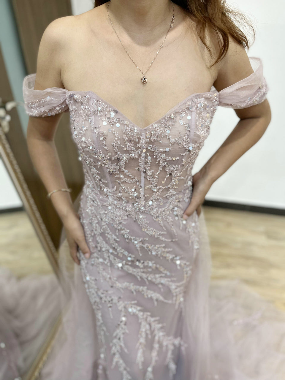 Elegant Couture Beading Off Shoulder Evening Gown Romantic Tulle Prom Dress YD22201B